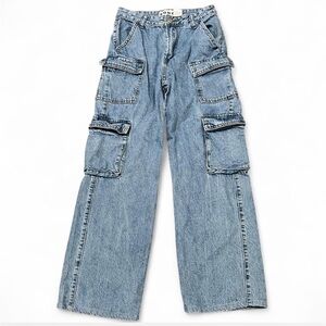 S.O.N.G High Rise Double Cargo Denim Blue Baggy Jeans. Size 3/26